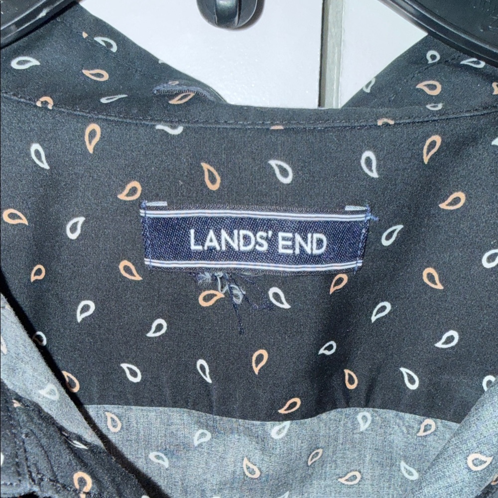 Lands' End Black Button-Down Shirt with White and Peach Paisley - Picture 2 of 5
